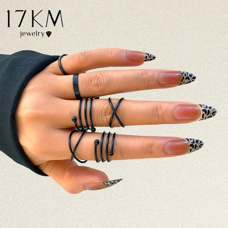 

Vintage Black EMO Punk Ring Simple Minimalist Finger Rings Set for Women 17KM Geometric Bijoux Femme 2022 Fashion Jewelry