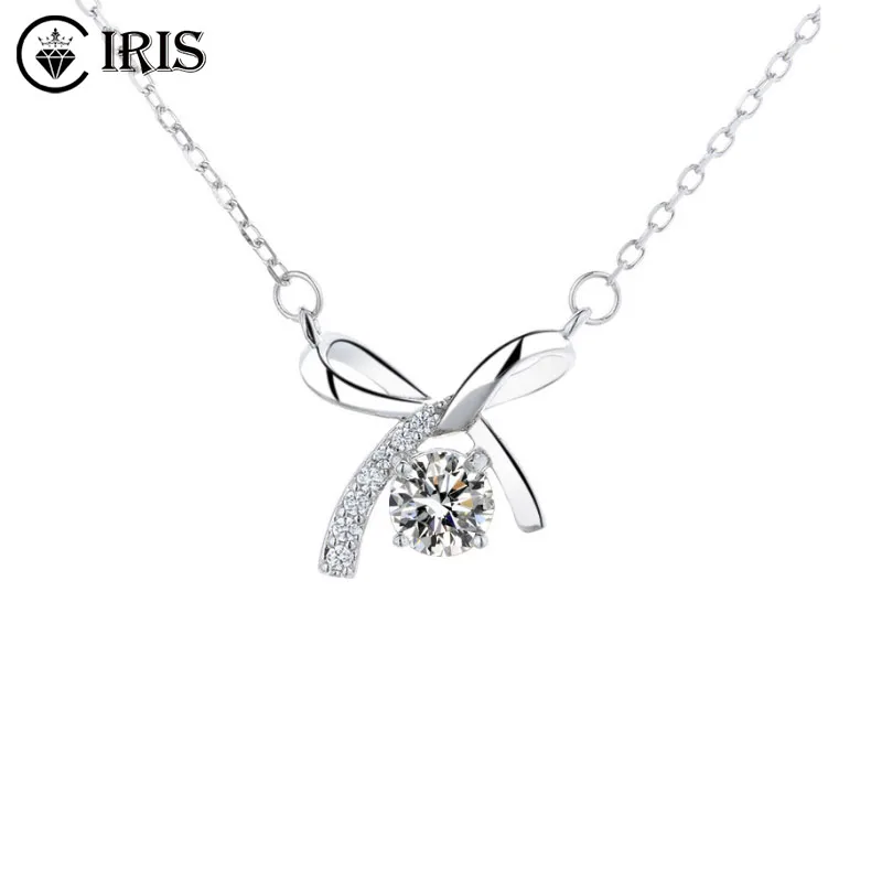 

Sterling Silver S925 Moissanite Bow Pendant Necklace, D Color Diamond 18k Platinum Plating Necklace