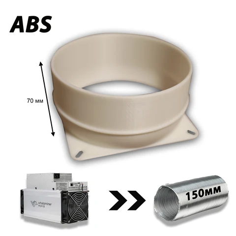 Переходник воздуховод вентилятора для асик майнера на гофру 150 мм. Подходит для Whatsminer. ABS пластик.