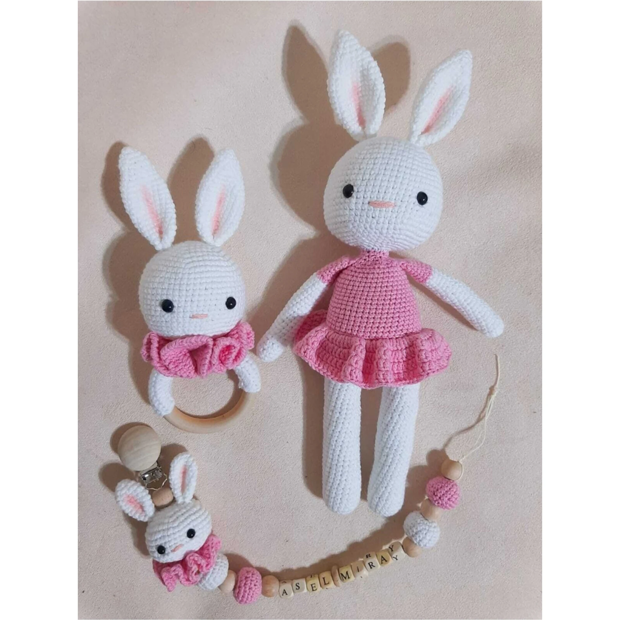 

Amigurumi ручная работа органические моющиеся животные детские куклы розовое платье Кролик новорожденный спальный набор спутник погремушка и ...