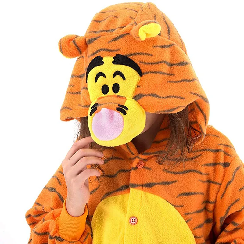 Family Kigurumi Pajamas Tigger Animal Onesie Cosplay Costume Pajamas For Kids and Adults With Slippers