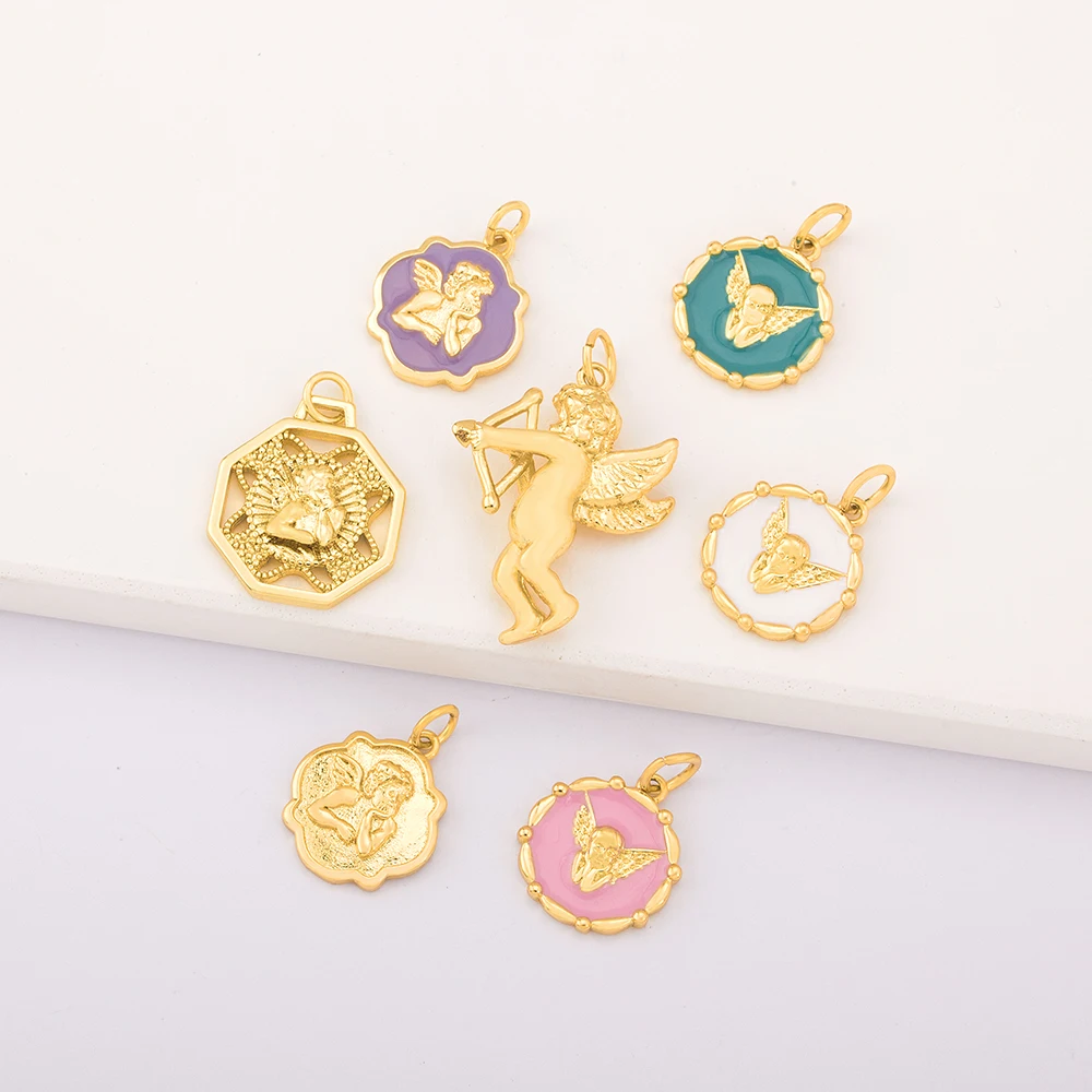 Винтажный кулон в виде Купидона с узором ангела Капельное масло позолоченное ювелирное изделие ручной работы «сделай сам» ожерелье браслет серьги аксессуары медный подарок Винтажный кулон в виде Купидона с узором ангела Капельное масло позолоченное ювелирное изделие ручной работы «сделай сам» ожерелье браслет серьги аксессуары медный подарок