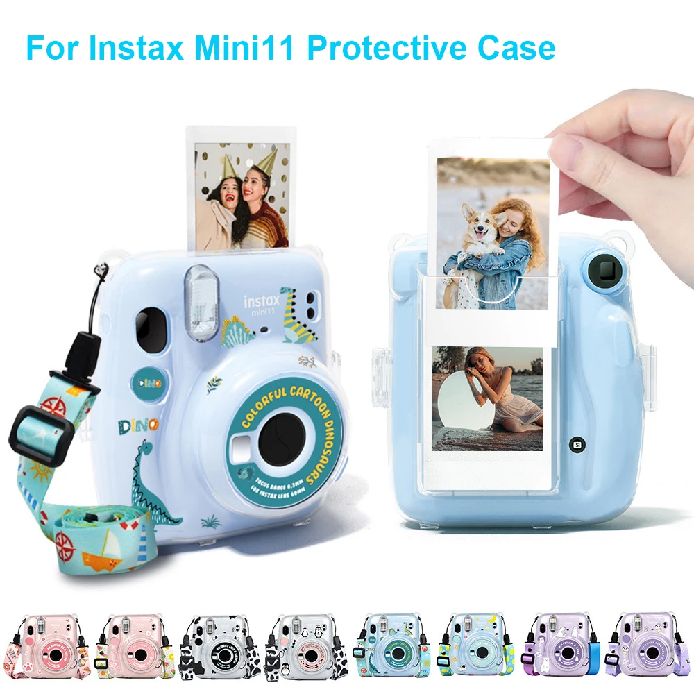 

For Instax Mini11 Photo Bag Camera Protective Case Transparent Storage Case Crystal Case With Shoulder Strap Stickers 3pcs/Set