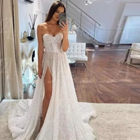 sexy strapless side split wedding dresses glitter a line bridal gown summer beach vestidos de novia %d1%81%d0%b2%d0%b0%d0%b4%d0%b5%d0%b1%d0%bd%d0%be%d0%b5 %d0%bf%d0%bb%d0%b0%d1%82%d1%8c%d0%b5