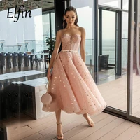 elfin a line evening dress short 2022 lady formal party gowns with belt dot robe de soiree prom dress