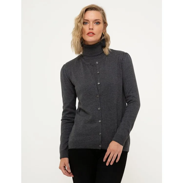 Pierre Cardin Женский серый трикотажный кардиган 50210427-VR024 Pierre Cardin Женский серый трикотажный кардиган 50210427-VR024