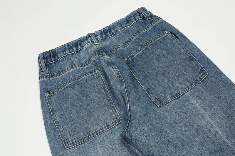 High Street Tide Retro Patchwork Pockets Washed Old Men'S Fall And Winter Casual Jeans