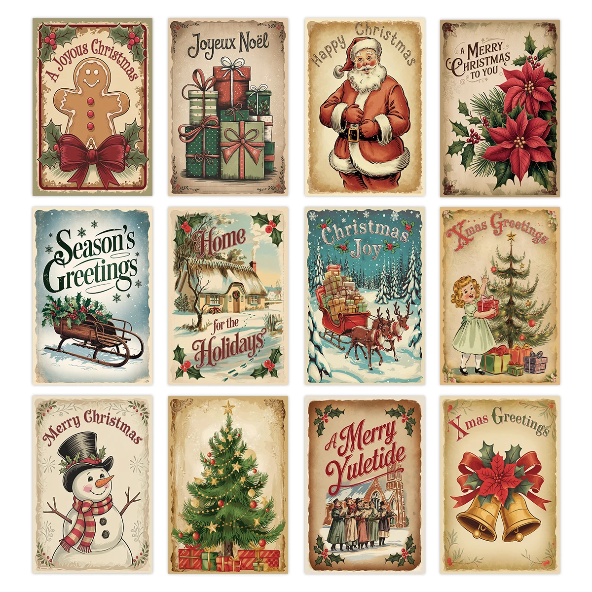 

Винтажние рождественские открытки с Санта-Клаусом, набор из 12 штук