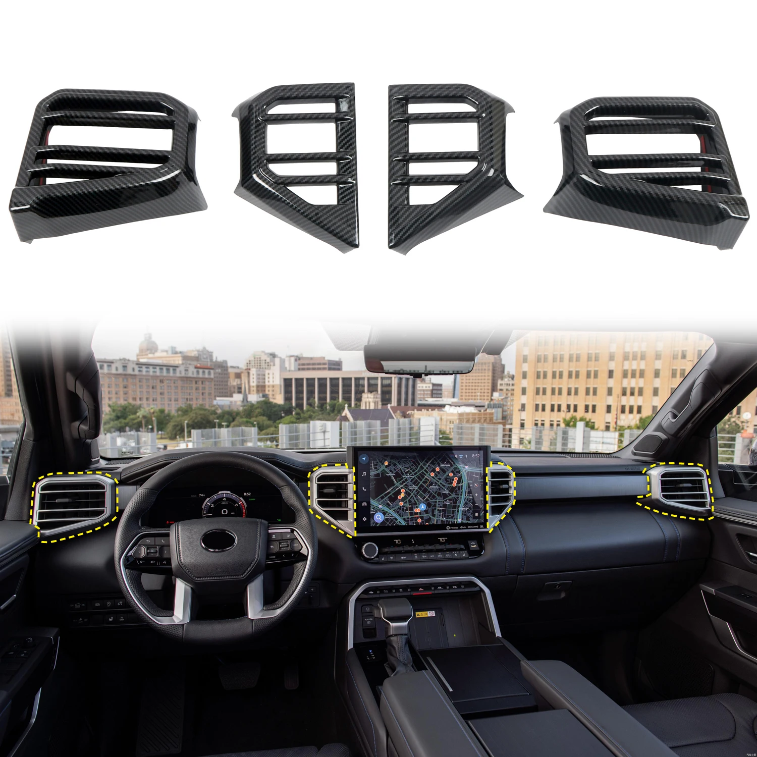 

Для Toyota Tundra 2022 2023 2024 автомобильные аксессуары ABS пластик внутренняя средняя консоль вентиляционное отверстие крышка 4 шт. с левым рулем! правый!