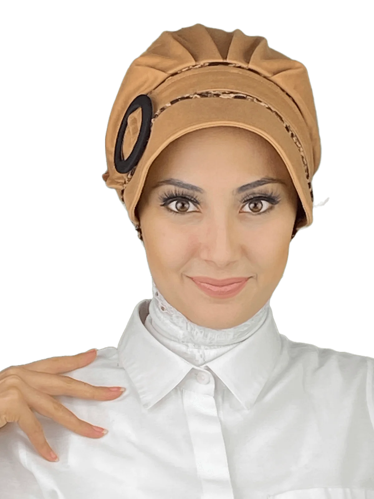 

Caramel Jaguar Detail Buckle Hat New Fashion Islamic Muslim Women Scarf Trend Headscarf Ready-to-Wear Beere Bone