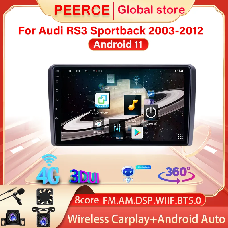 

Автомагнитола PEEREC 8 ГБ + 128 ГБ для Audi RS3 Sportback A3 8P S3 2003-2012, мультимедийный видеоплеер, автомагнитола на Android, GPS, 2 Din, стерео