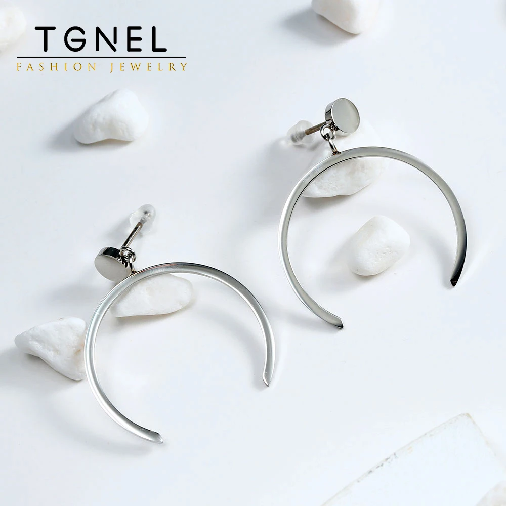 

Stainless Steel Drop Earrings For Women Simple Silver Color Round Opening Memorial Day Gift Jewelry