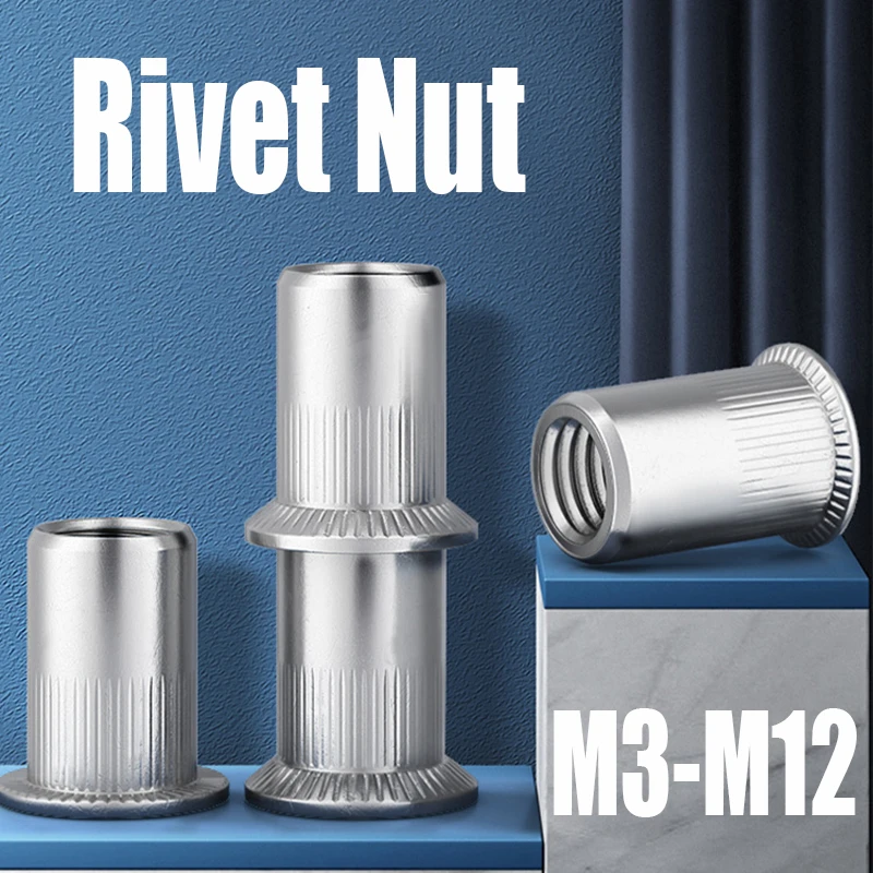 

10PCS Rivet Nut M3 M4 M5 M6 M8 M10 M12 304 Stainless Steel Flat Head Threaded Rivet Insert Nutsert Cap Rivet Nut Fasteners