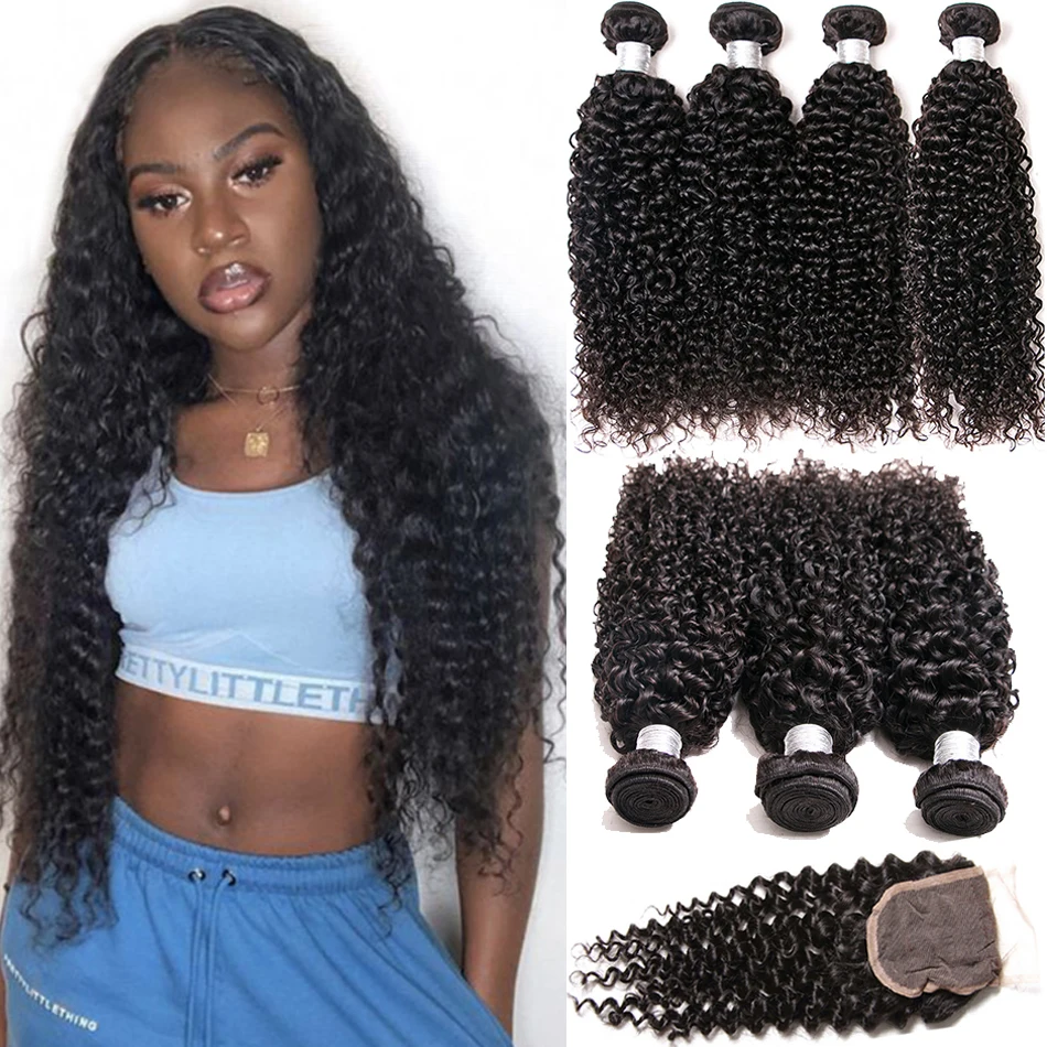 

Kinky Curly Bundles With Closure Grade 12A Human Hair 3 Bundles With Closure Raw Virgin Donor Hair Bundles Jerry Curl Mongolian