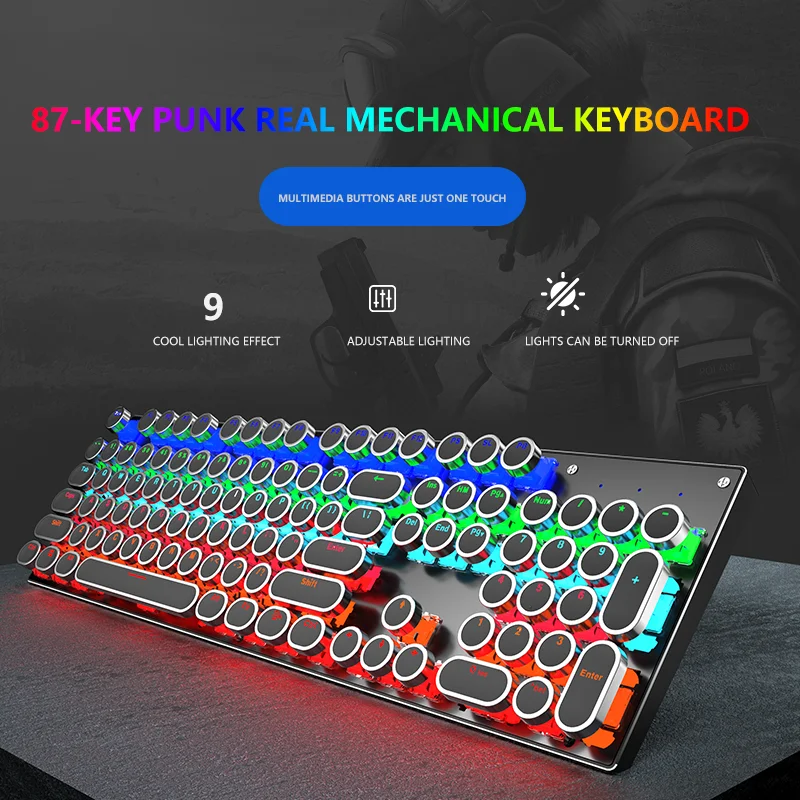 Механическая игровая клавиатура ретро кабель USB 87 клавиш с переключателем