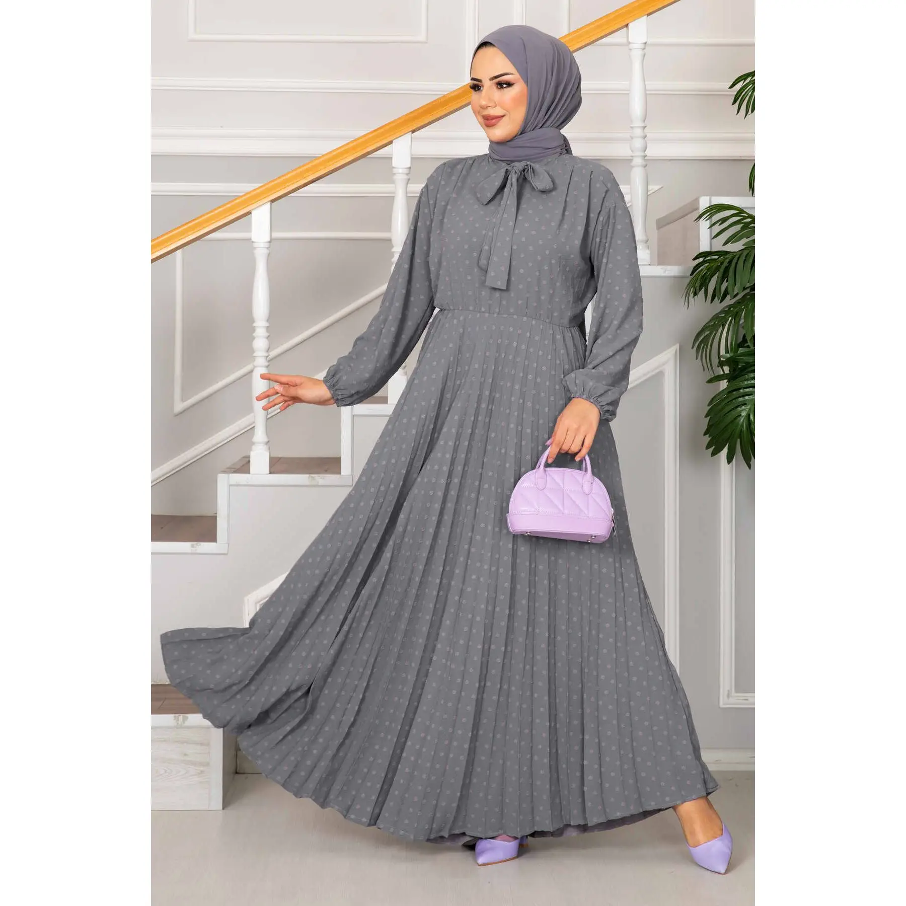 

Muslim Women's Natural Belted Maxi Dress Ribbon Detailed Muslim Fashion Modest Clothing Morocain Abaya Kaftan Dubai Turkey 2023