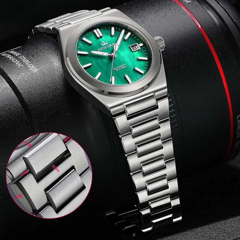 Фото ADDIESKIN K008 Green Mother of Pearl Diver Luxury Watch 39mm Sapphire 100m Waterproof BGW9 Luminous Miyota 9015 Automatic Dial №4