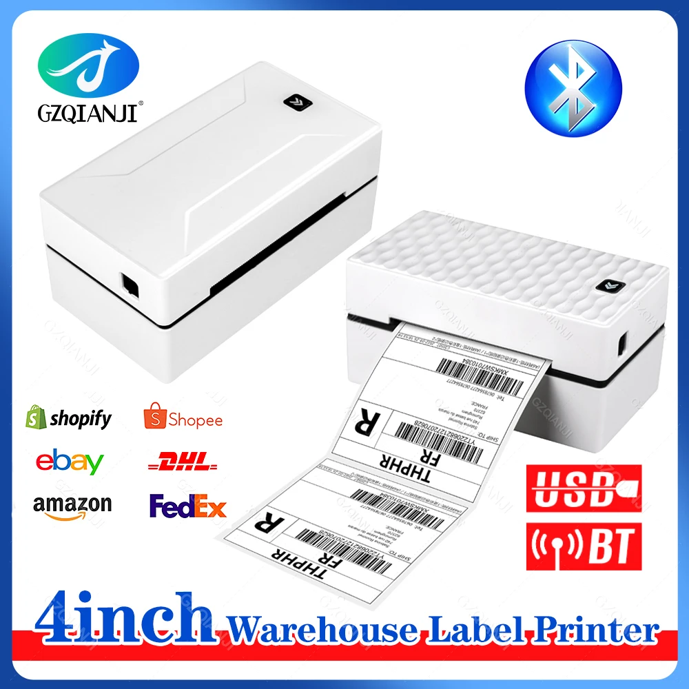 

4x6 Shipping Label Printer Compatible With Android iOS Windows USB & Bluetooth 110mm Barcode Logistic Sticker Thermal Printer
