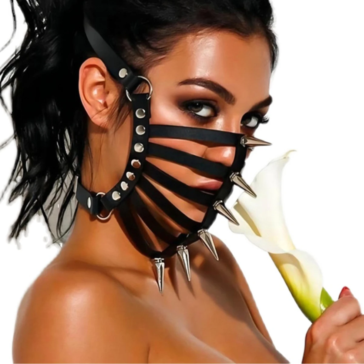 Пикантная маска для лица острых девушек в стиле панк из искусственной кожи