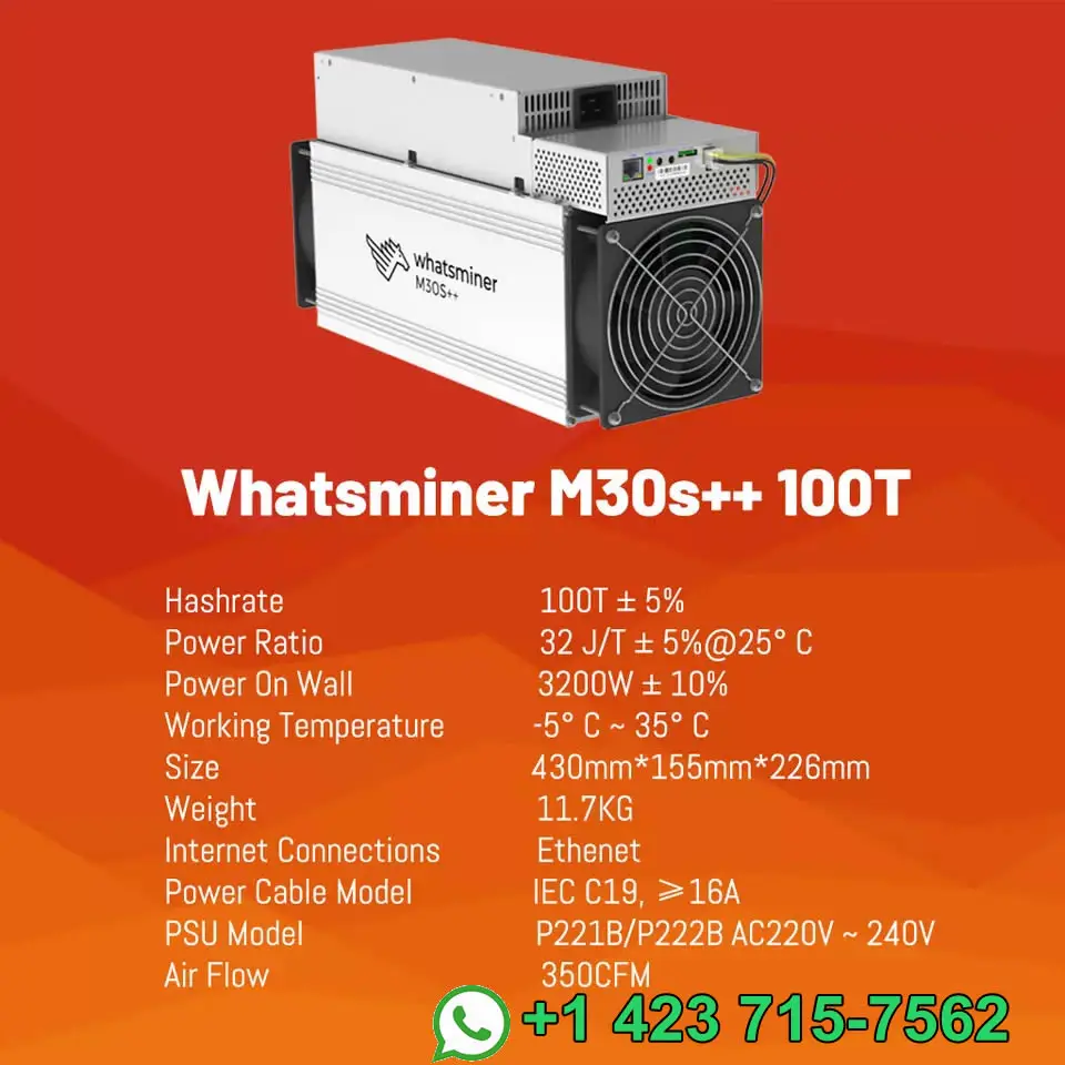 SM Купите 2 получите 1 бесплатно Новый майнер Whatsminer M30s++ 100T BTC Bitcoin Miner 3200 Вт со