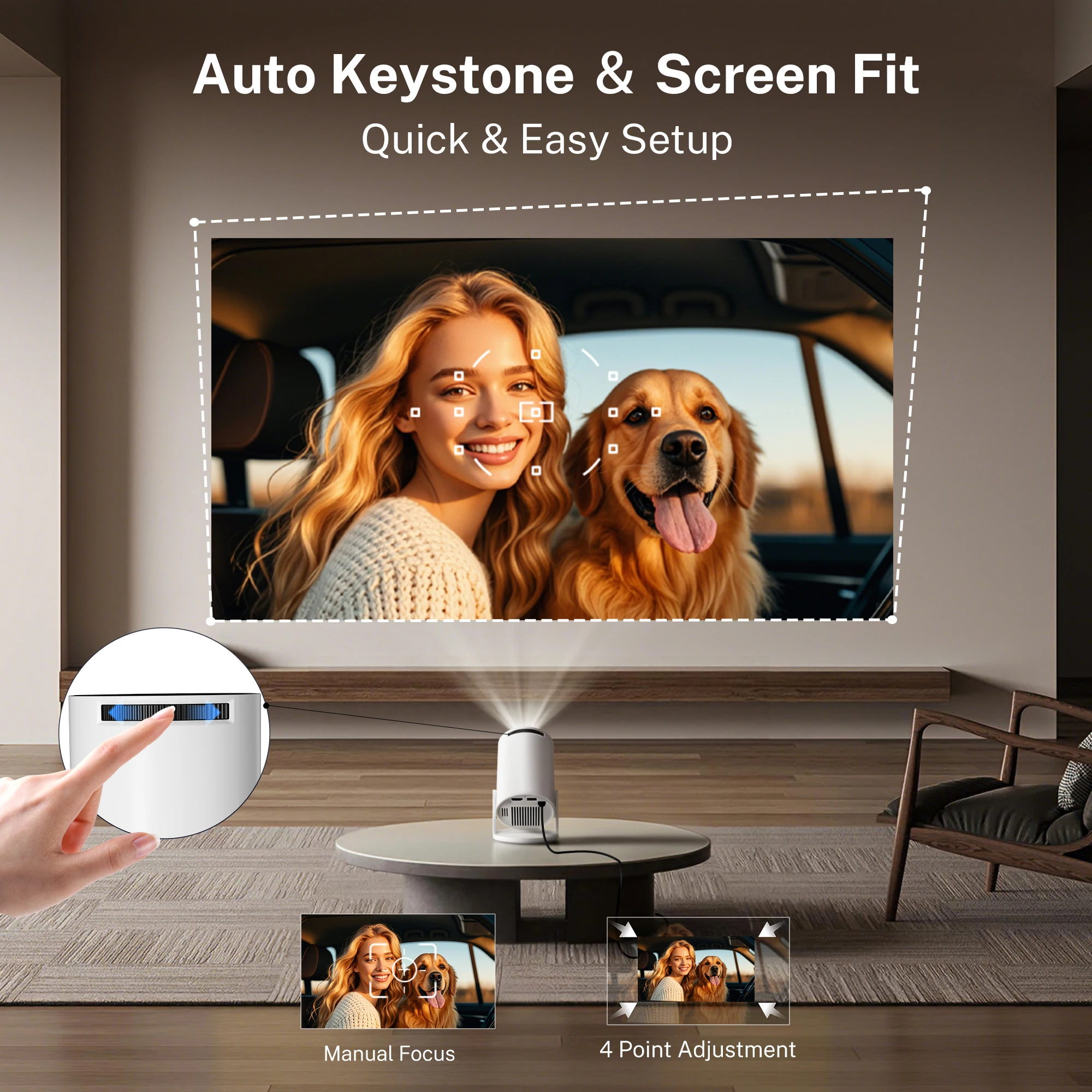 Мини-проектор с поддержкой Native 1080P и 4K, Android 14, WiFi 6, Bluetooth 5.4, автоматическая коррекция трапецеидальных искажений 180° °   Портативная система с функцией вращения для домашнего кинотеатра (art.: 3920db2ff5487) - 3920db2ff5487