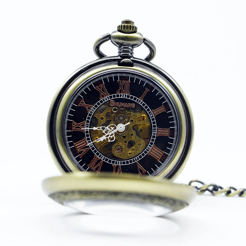 Roman Numerals Case Mechanical Pockets Watch Personalised Collection Pendant Chain Half Hunt Hand Wind Fob Watch reloj hombre