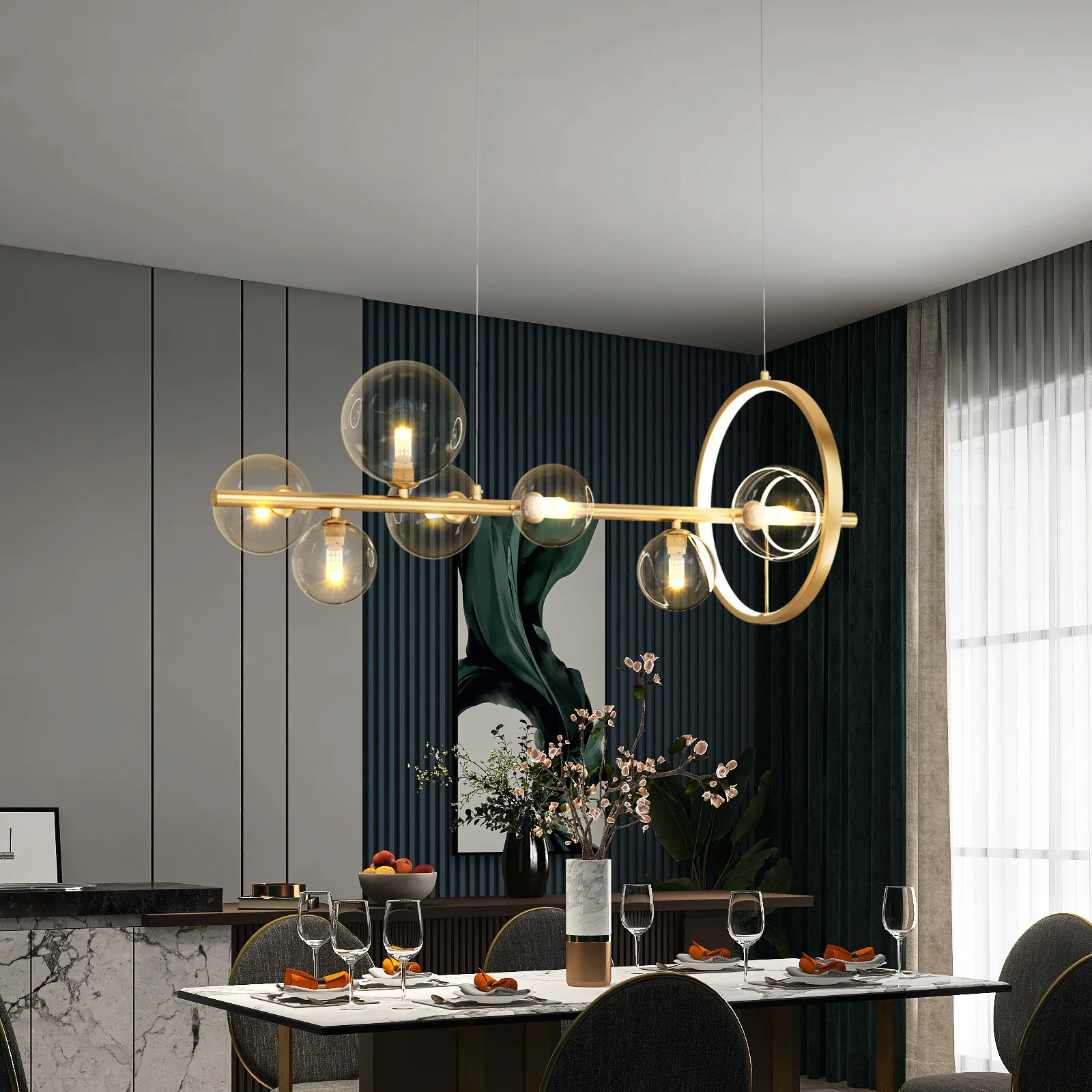 

Nordic Creative Personality Restaurant Chandeliers Modern Simple Bar Front Desk Dining Room Glass Bubble Hanging Light