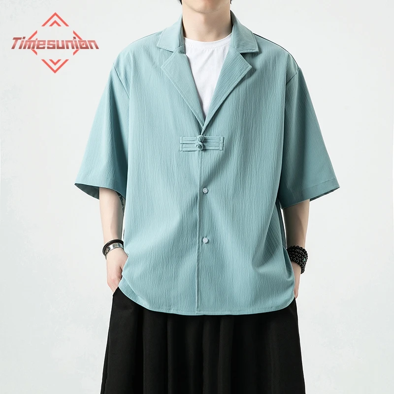 Летний лед шелковые рубашки для мужчин китайский стиль Hanfu костюм лацканы тонкий