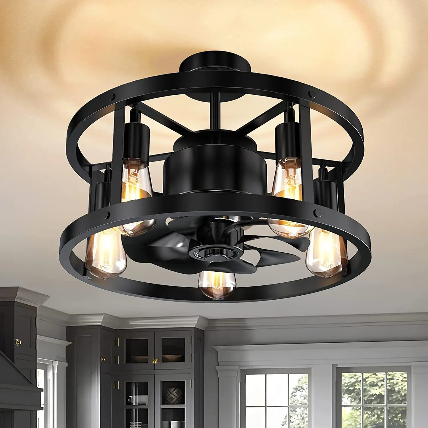 

New retro ceiling mounted bedroom fan lamp American industrial air remote control restaurant ceiling fan lamp lights fixtures