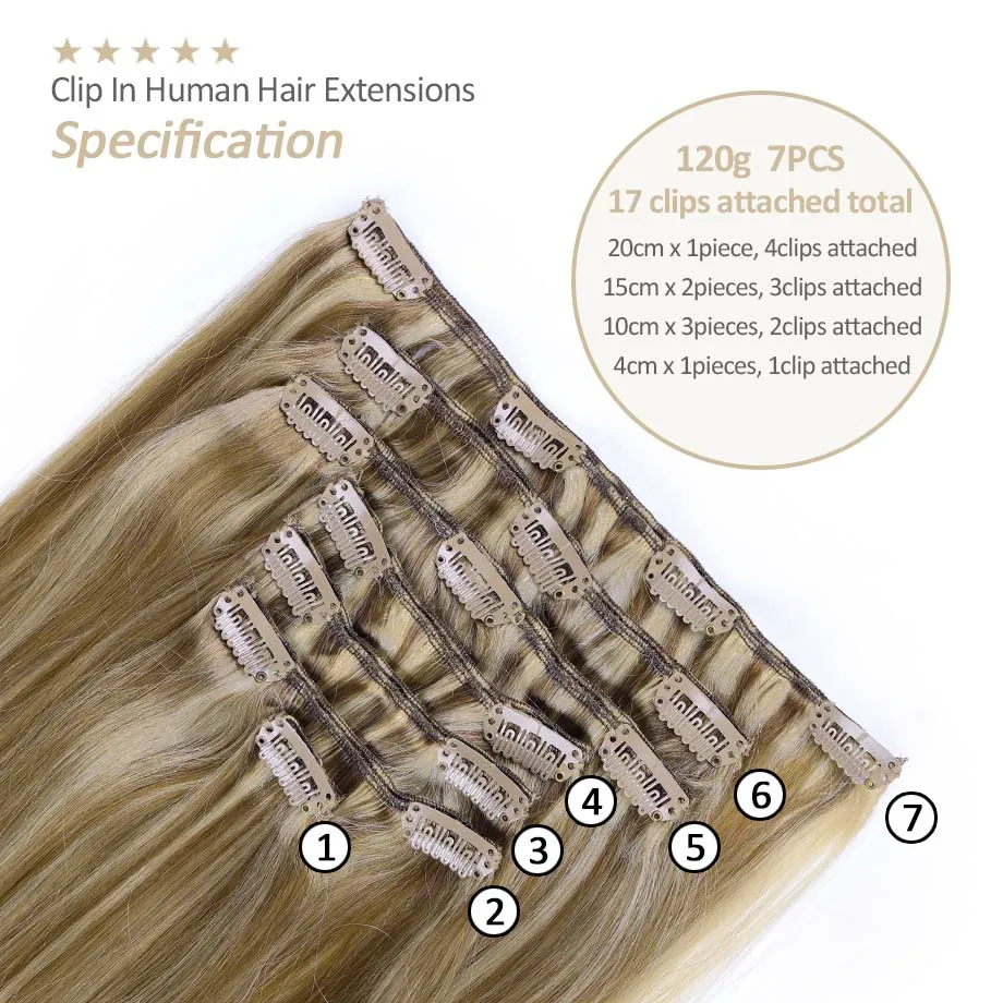 7 шт. прямые невидимые человеческие волосы для наращивания 14/613 г
