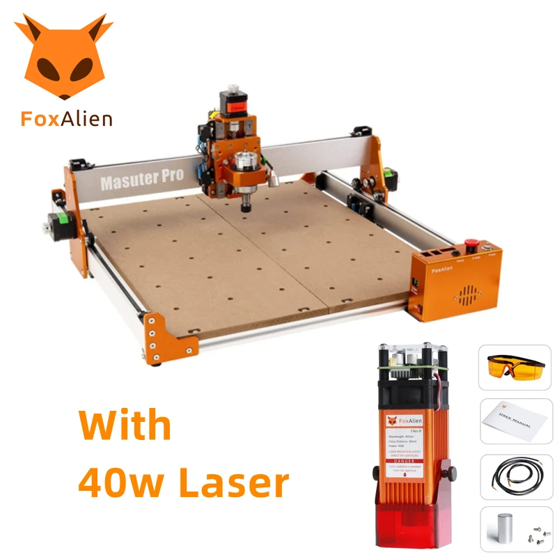 FoxAlien CNC Router Machine Masuter Pro, All Aluminum Frame Milling Machine with 40w Laser Cutter for Wood Metal Carving Cutting