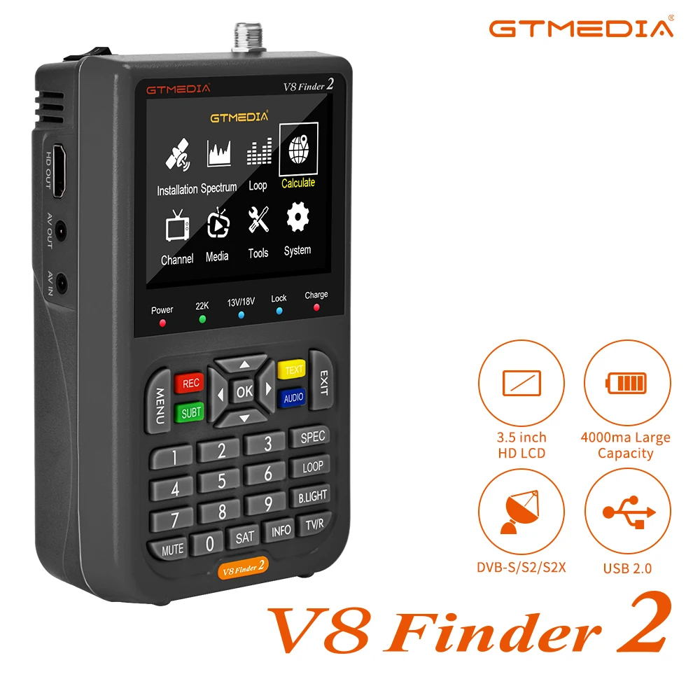 GTMEDIA V8 Finder 2/V8 Finder Meter Satellite Signal Finder  Fully DVB-S2X/S2/S, MPEG-2/MPEG-4 Compliant Digital 1080P HD H.264