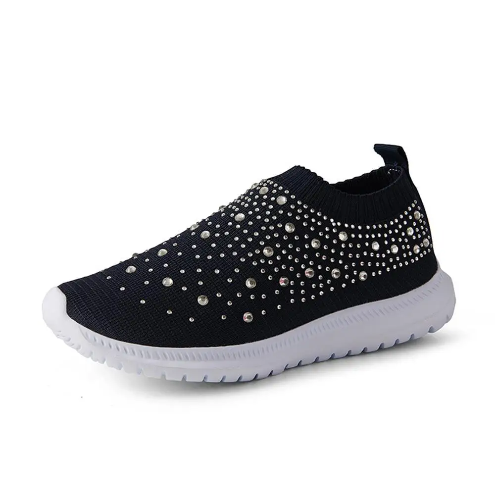 2023 Rainbow Color Ladies Sneakers Breathable Women's Rhinestone Sneakers Slip On Comfy Running Walking Casual Flats Loafers
