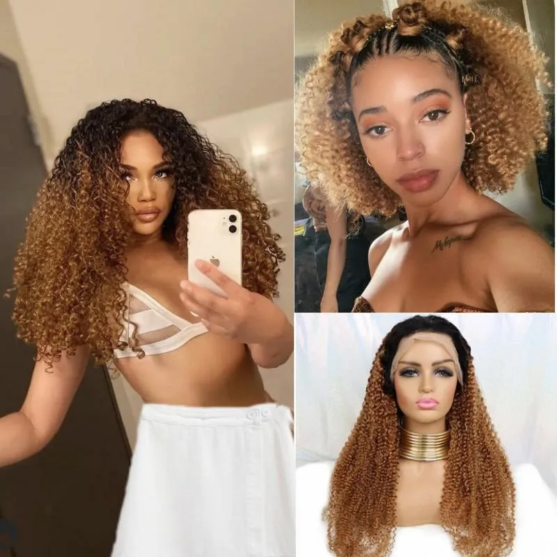 

Ombre 1B27 Kinky Curly 13x4 Lace Frontal Human Hair Wig For Women Honey Gold Curly Human Hair Hd Lace Frontal Wig Glueless