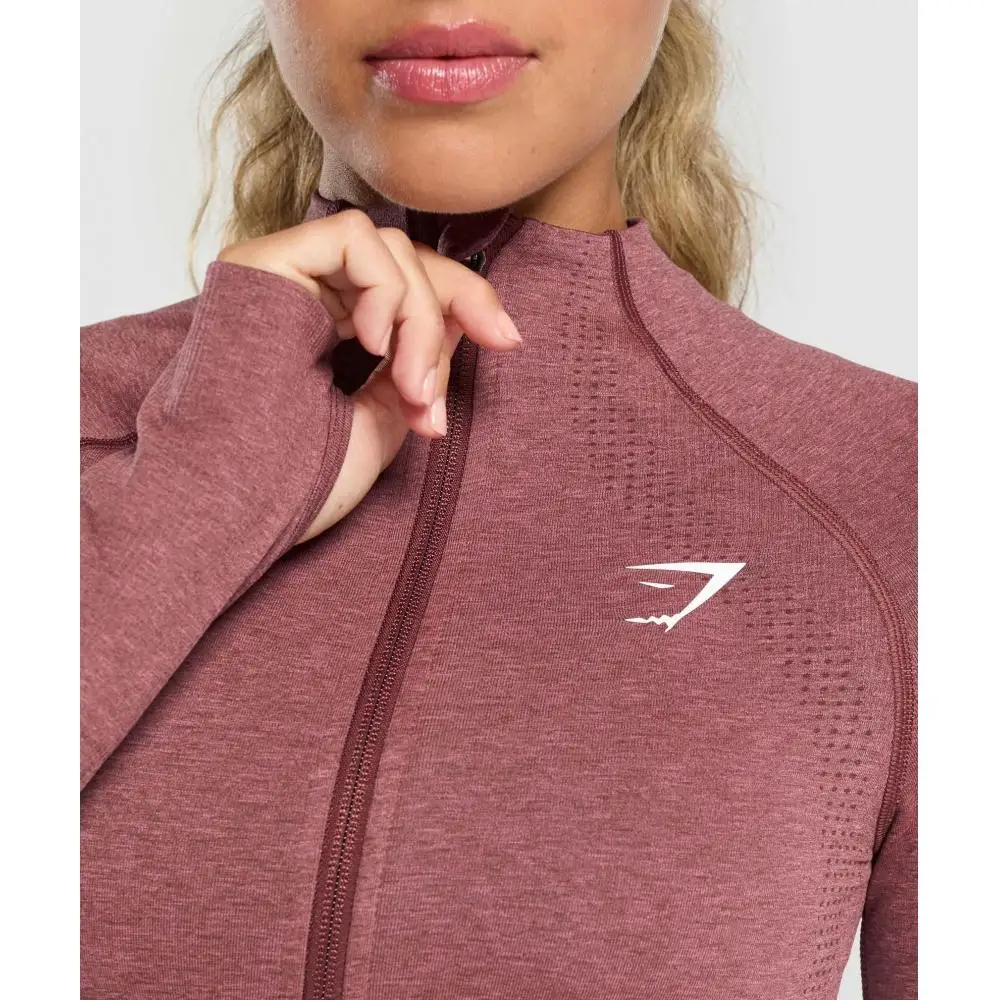 Бесшовный пуловер миди на молнии GYMSHARK Vital Бордово-розовый Marl B5A9Q KB80