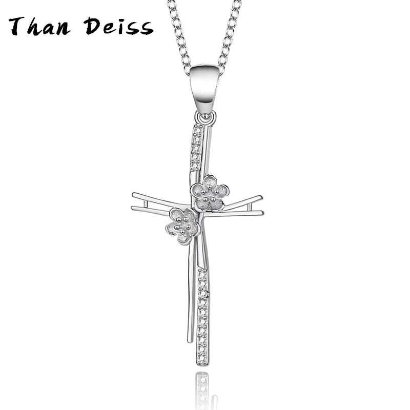 

S925 Sterling Silver Europe And The United States Classic Cross Necklace For Women Plum Blossom Pendant Simplicity Fashion