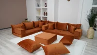 Velvet Amber Color L Shaped Floor Seating, Sectional Sofas, Moroccan Livingroom Home Decor, Arabic Sofa Set, Velvet Sofa Bed