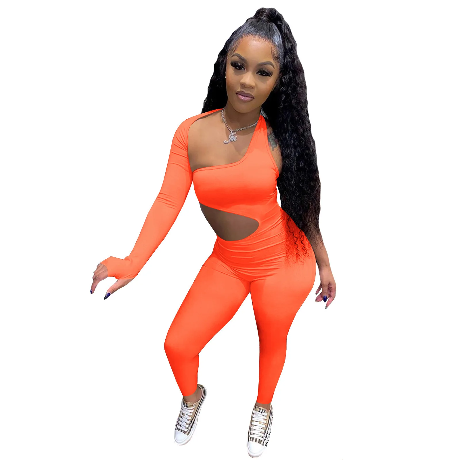 Women's Wholesale Autumn And Winter Sexy Hollow Sports Solid Color Jumpsuit Casual Wear Jumpsuit