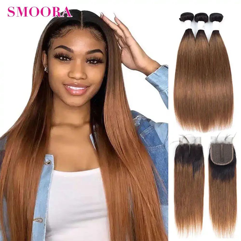 Straight Weave Bundles With Closure 5x1 Lace Part Closure With 3 4 Bundles Brazilian 100% Human Hair Extensions With Closure