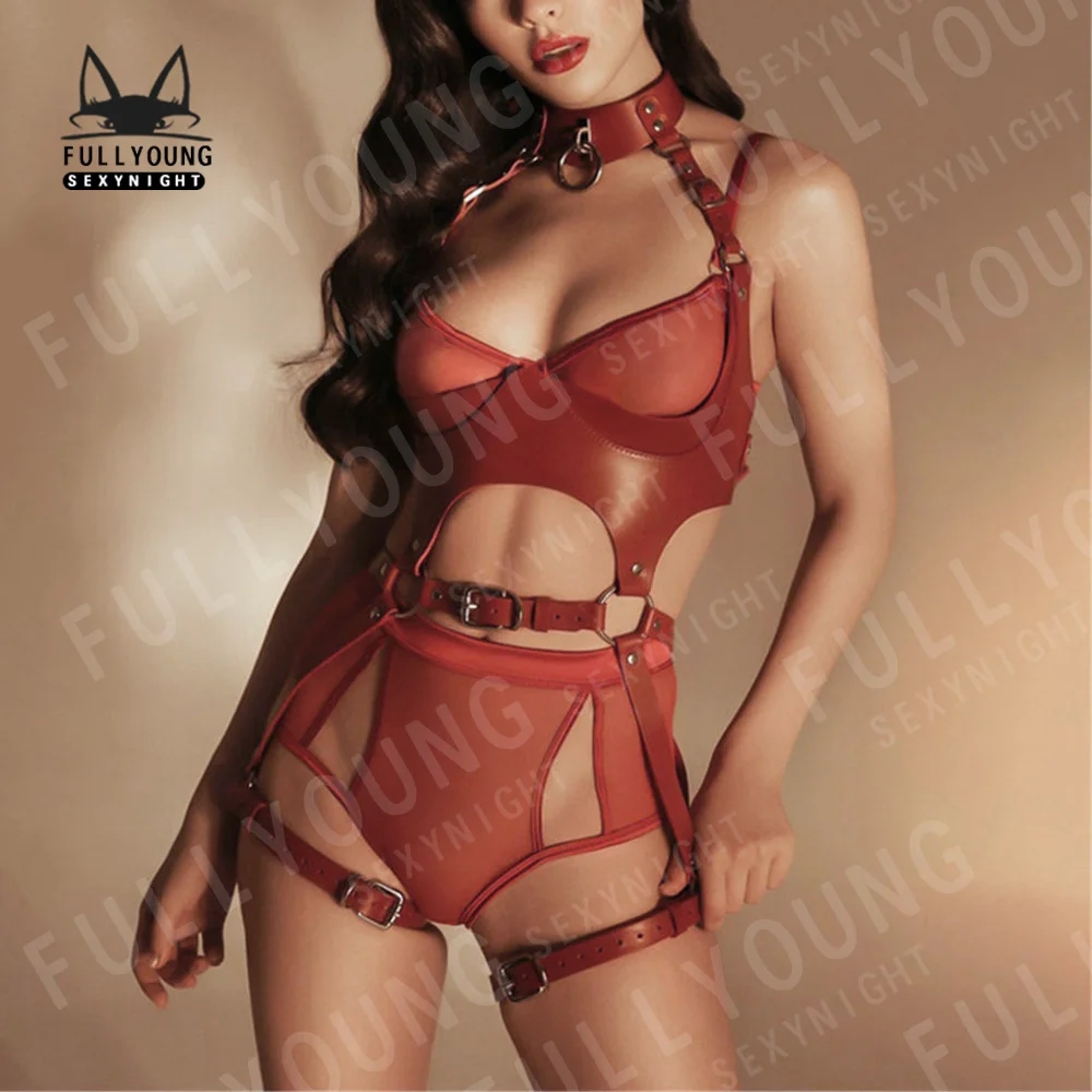 Sexy Garter Body Leather Harness Set Underwear Body Bondage Gothic Fetish Bra Lingerie Stockings Garter Belt Sex Festival Outfit
