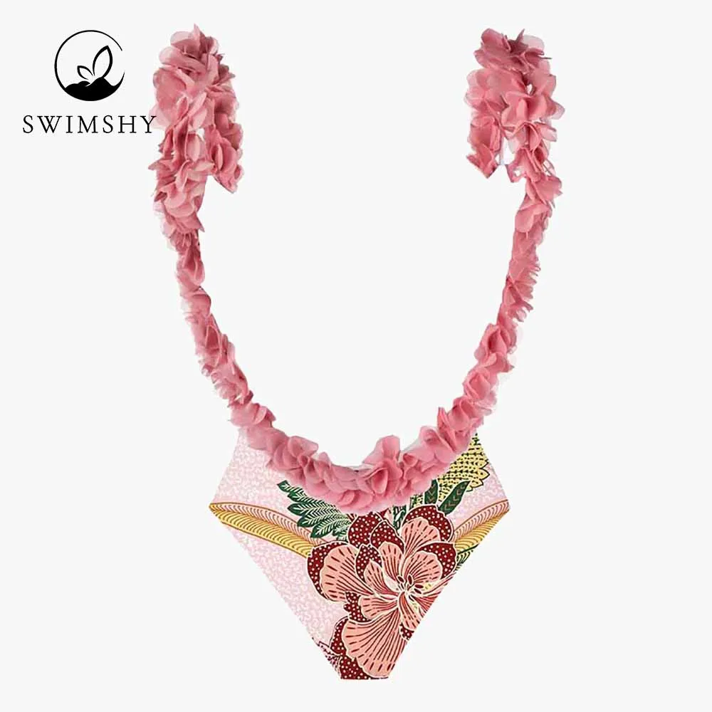 Petal Bikinis 2022 Fashion Floral Print Colorblock One-piece Swimsuit Push Up Summer Beachwear Women Chic Swimwear Slim Backless