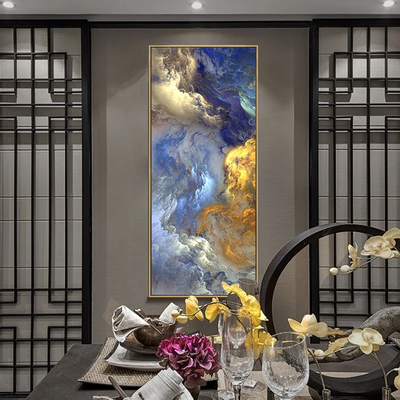 

Абстрактная нереальная картина маслом на холсте с изображением синего пейзажа, настенный плакат и принты, подвесные картины для современного декора гостиной