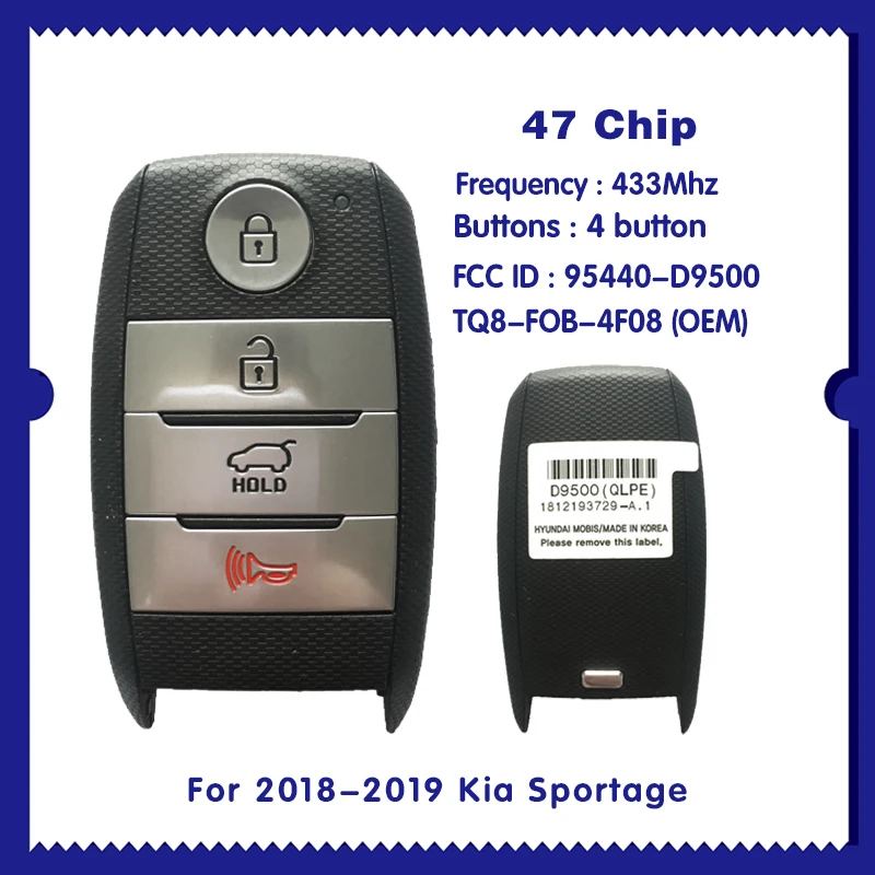 

Для 2018-2019 Kia Sportage 4-кнопочный смарт-ключ PN 95440-D9500 TQ8-FOB-4F08 (OEM) CN051087