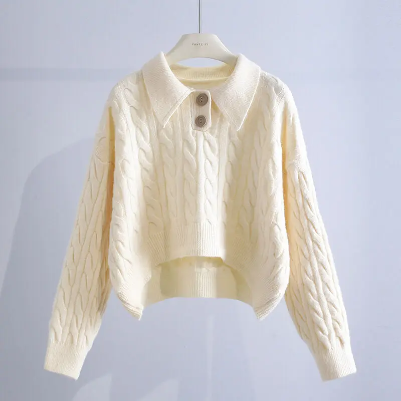 Женский Винтажный Вязаный Свитер Свободный Пуловер С Французским Лацканом Осень