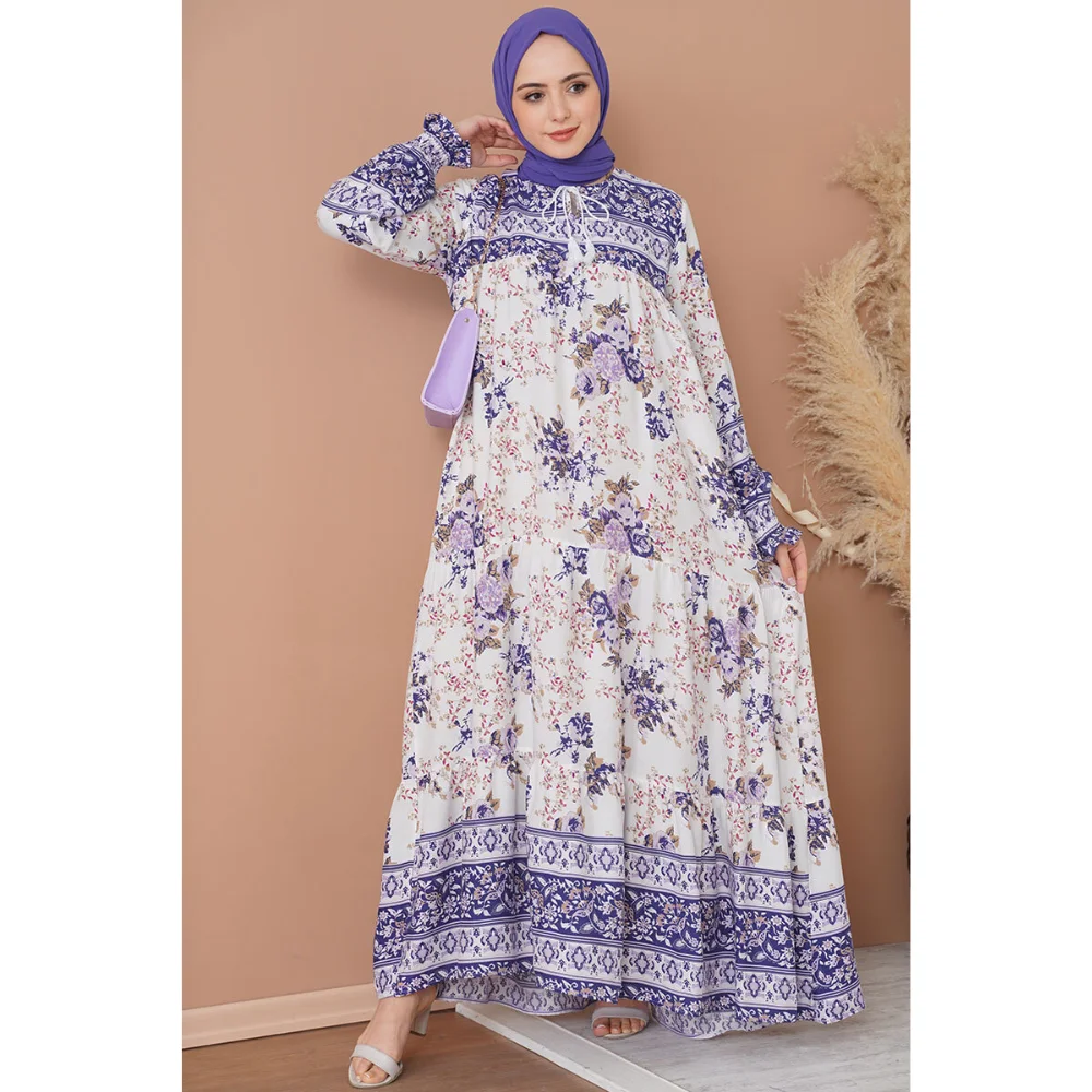 Collar Laced Hijab Dress Trend Fashion 4 Colors abaya abayas for women abayas muslim sets jilbab modest clothing muslim dress wo