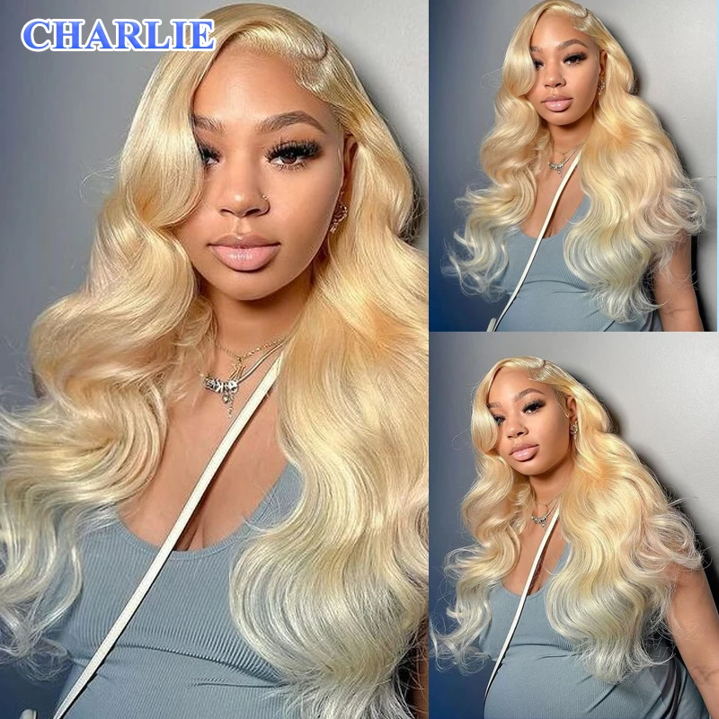 613 Блондинка 13x4 Бесклеевые женские парики Объемная волна Кружева спереди