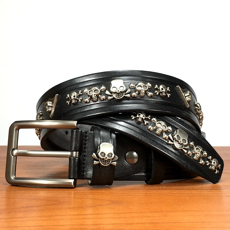 

Genuine Leather Luxury Vintage Retro Jean Leather Belt High Quality Punk Rock Rivet Belt Gothic Clothing Accessories 38mm