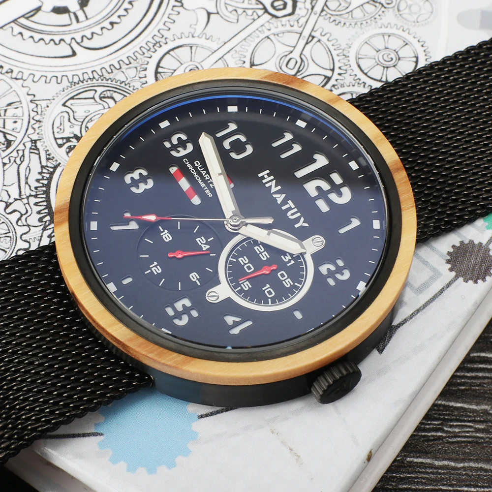 

HNATUY Men Watches Quartz Movement Watch Wrist Watch Men Waterproof Clock Man Fashion Casual Wristwatch Wood Luxury Timepieces