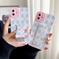 blue pink lattice luxury phone case for iphone x xr xs 7 8 plus 11 12 13 pro max 13mini shokcproof holder stand case