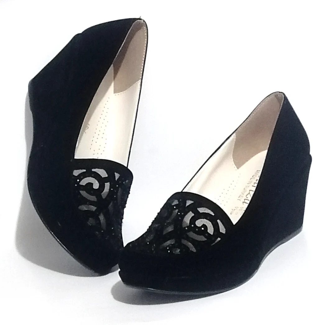 

WOMEN'S BLACK SUEDE FILLING HIGH SOLE MODERN SHOES HEIGHT 7 CM PLATFORM HEIGHT 1.5 CM LIGHT OFFICE WEDDING AND DAY SHOES